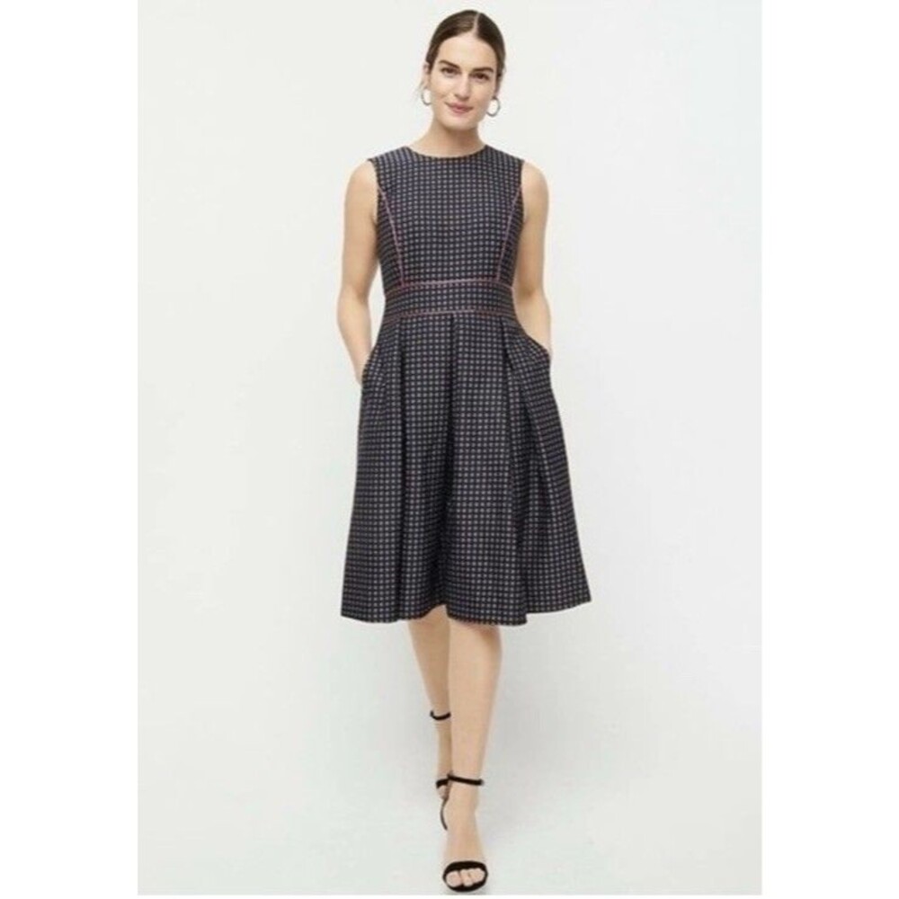 NWT J. Crew Navy Pink Pleated Full-skirt Jacquard DressClassy Career Retro Sz 14